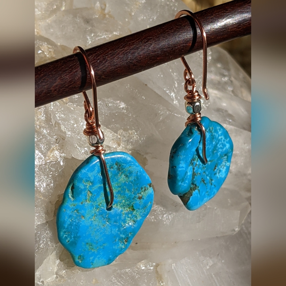 Turquoise Large Disk Tribal Statement Earrings - Picture 8 of 16